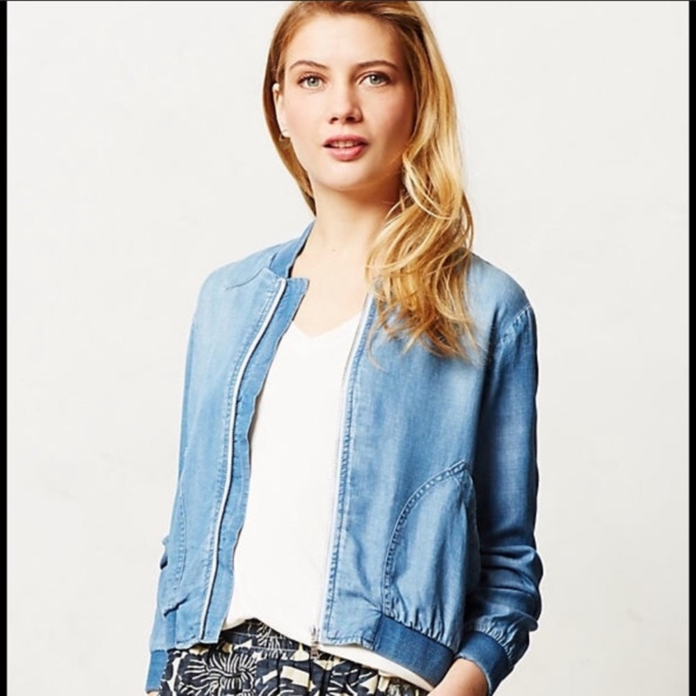 Cloth & Stone Tencel Bomber Jacket Blue Medium